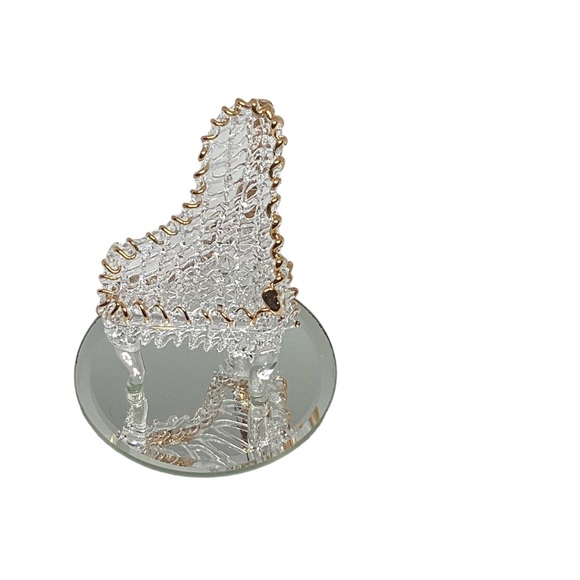 Handblown Clear Glass Grand Piano on a round mirror - Picture 1 of 6